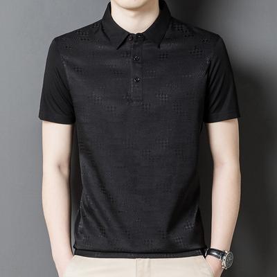 Herren Seiden-T-Shirt Sommer Kurzarm-Poloshirt aus Maulbeerseide Modisches dunkles Muster Dünnes Halbarm-Oberteil Sweatshirt