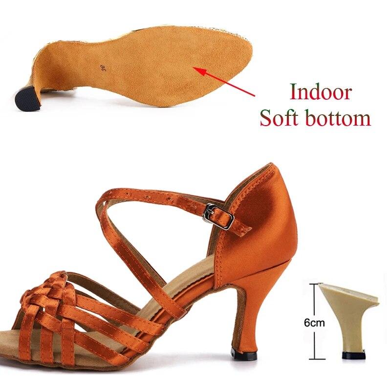 Summer Latin Dance Shoes Women'S Salsa Tango Ballroom Party Girls High Heels Colorful Bronze Satin Women'S Sandals