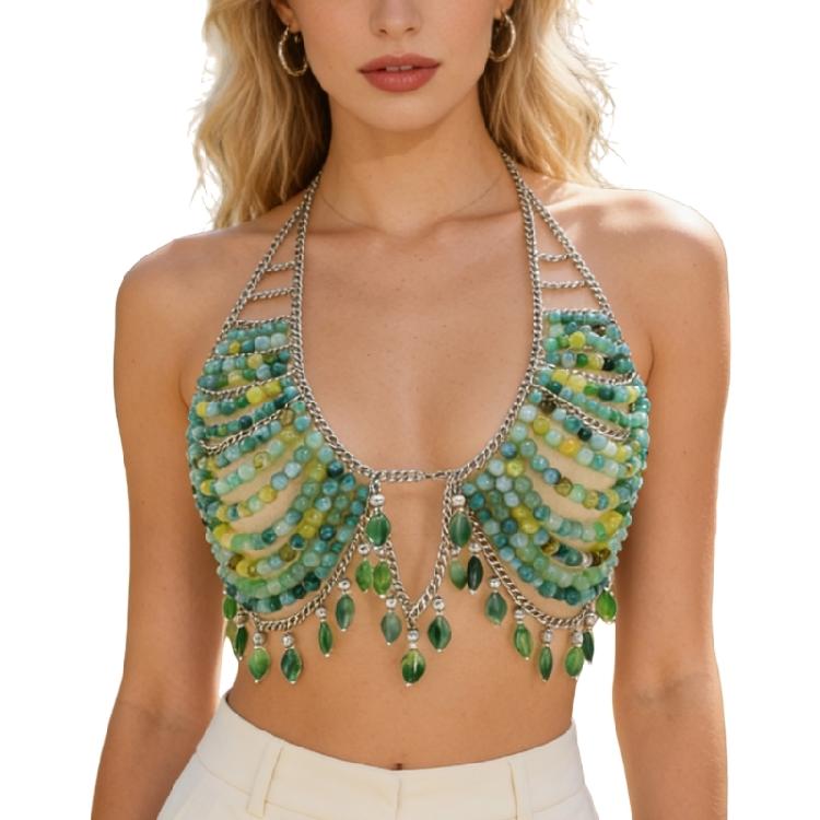 

Fashionable Green Acrylic Pearls Bead Chest Chain for Woman 1