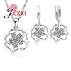 Vintage Flower Shape Austrian Crystal Pendant Necklaces Hoop Earrings 925 Sterling Silver Women Bridal Wedding Jewelry Set