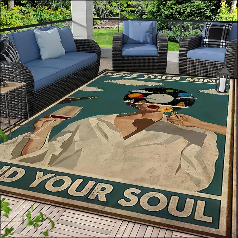 Kreativer Teppich – 'Lost Your Mind, Find Your Soul' Fußmatte für Wohnzimmer, Schlafzimmer, Kinderzimmer, Außenbereich, Garten
