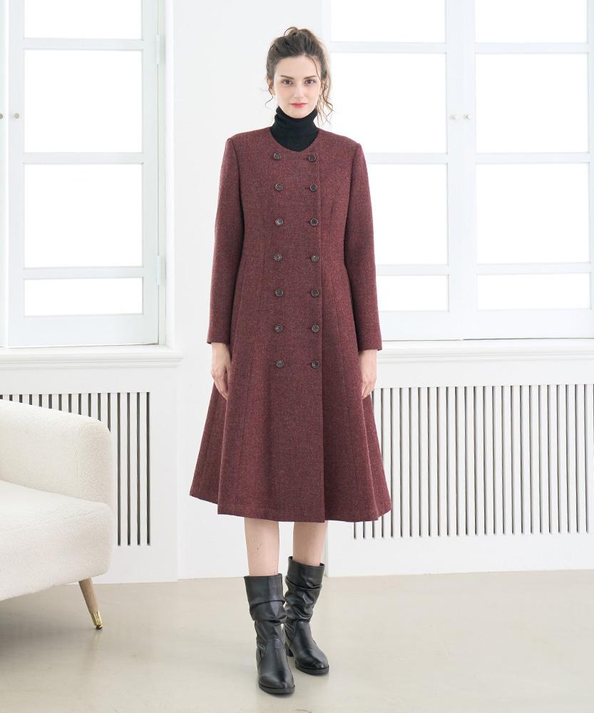 L By L Wool Wine Round Neck Double Dress Coat
