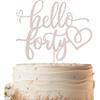 Hello Forty Cake Topper - Rose Gold Glitter 40th Birthday Cake Decorating Supplies for Women, Hello 40 Cake Decor for 40th Birthday/Anniversary Party