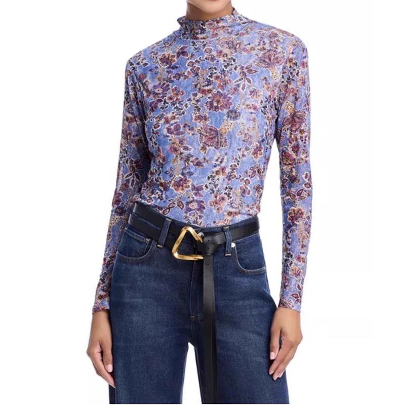 

Заказ внешней торговли AQ Home Fashion Темперамент Изысканный принт Эластичная сетка Плиссировка Сексуальное платье-футляр Стройнящий топ Blue Floral Top M