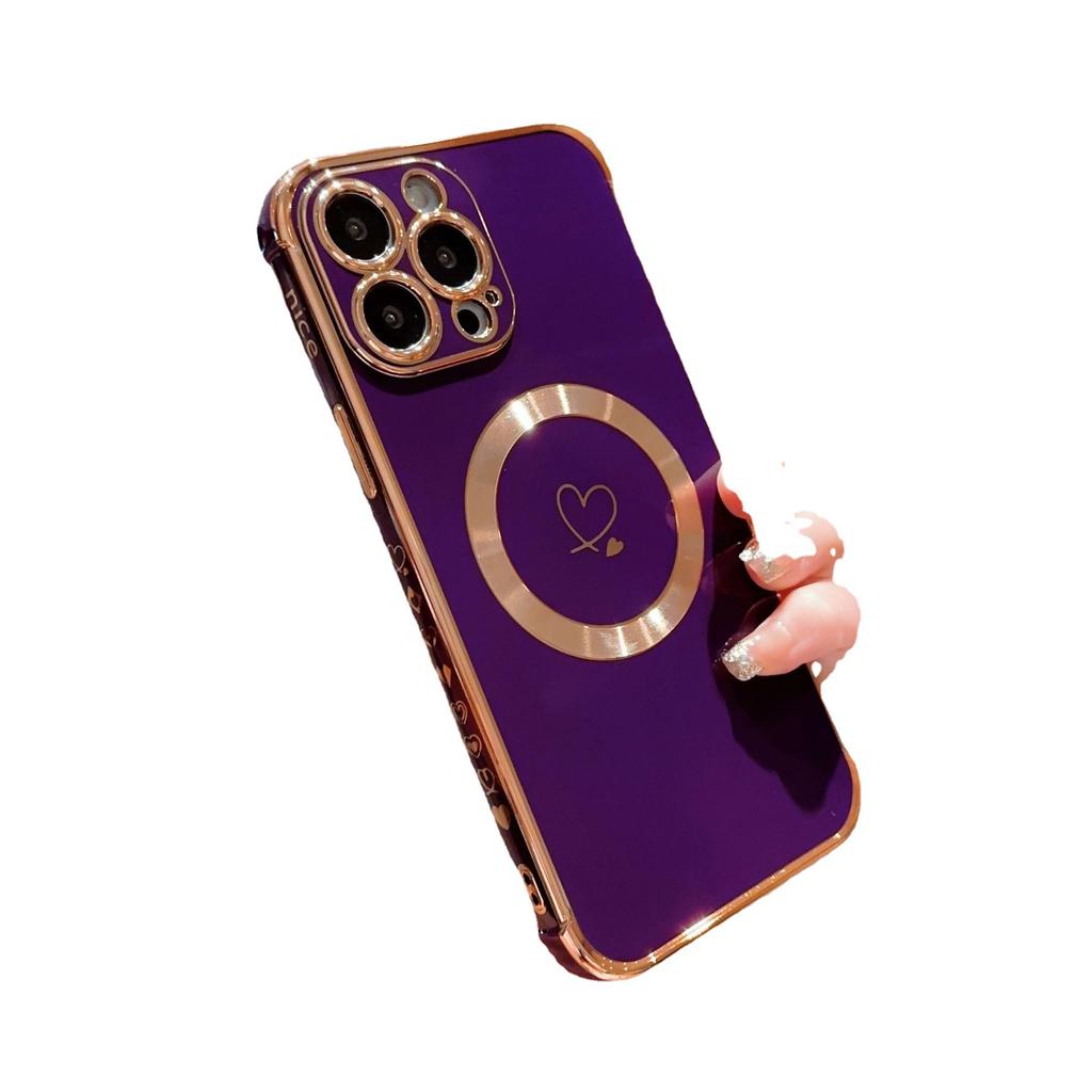 Applicable To iPhone17Promax Electroplating Double Love Mobile Phone Case Apple 16Pro Magnetic Anti-drop 15 Protective Case