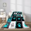 Multi-color Block Patchwork Teal Blue Pet Paw Print Floral Quilt Style Flat Digital Print Ultra-Soft Flannel Throw Blanket, Warm