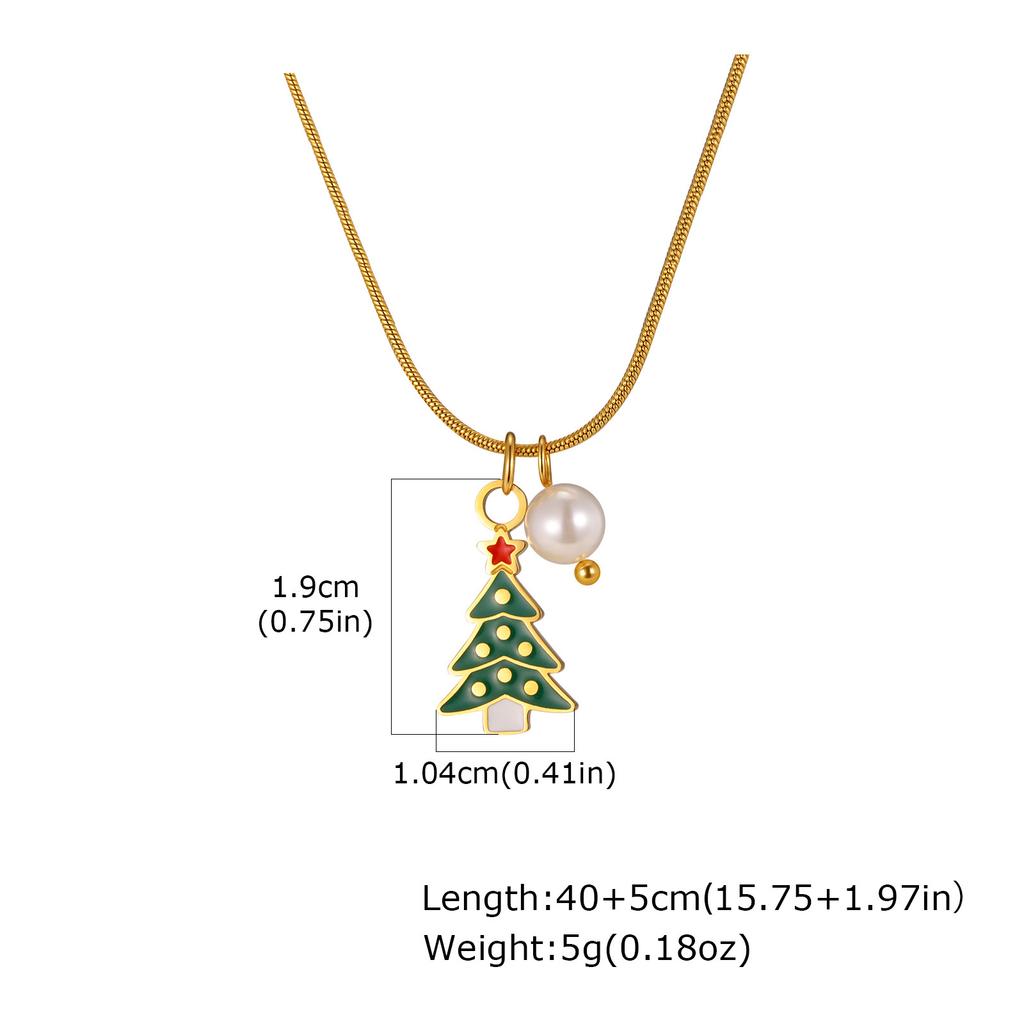 Santa Claus Wreath Pendant Round Snake Chain Necklace, Stainless Steel Plated 18K Gold Christmas Ornaments Women