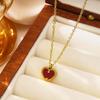 European & American INS Style Heart Pendant Clavicle Necklace with Red Mother-of-Pearl