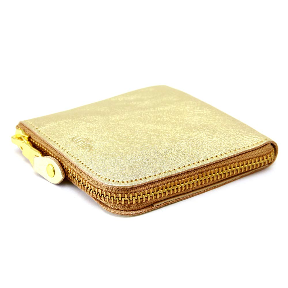 AGILITY affa "Square Wallet" Half Wallet with Coin Case, Card Case, and Bill Compartment in Leather, Gold and Silver