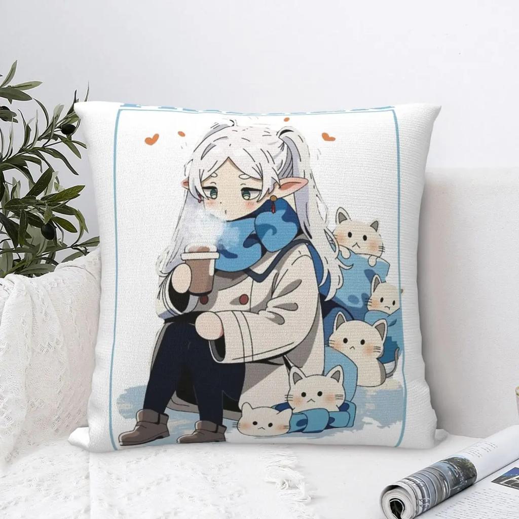 Frieren Anime Sousou No Frieren Pillow Cases Cushion Cover Vintage Zippered Decorative Pillowcase for Home 40*40cm