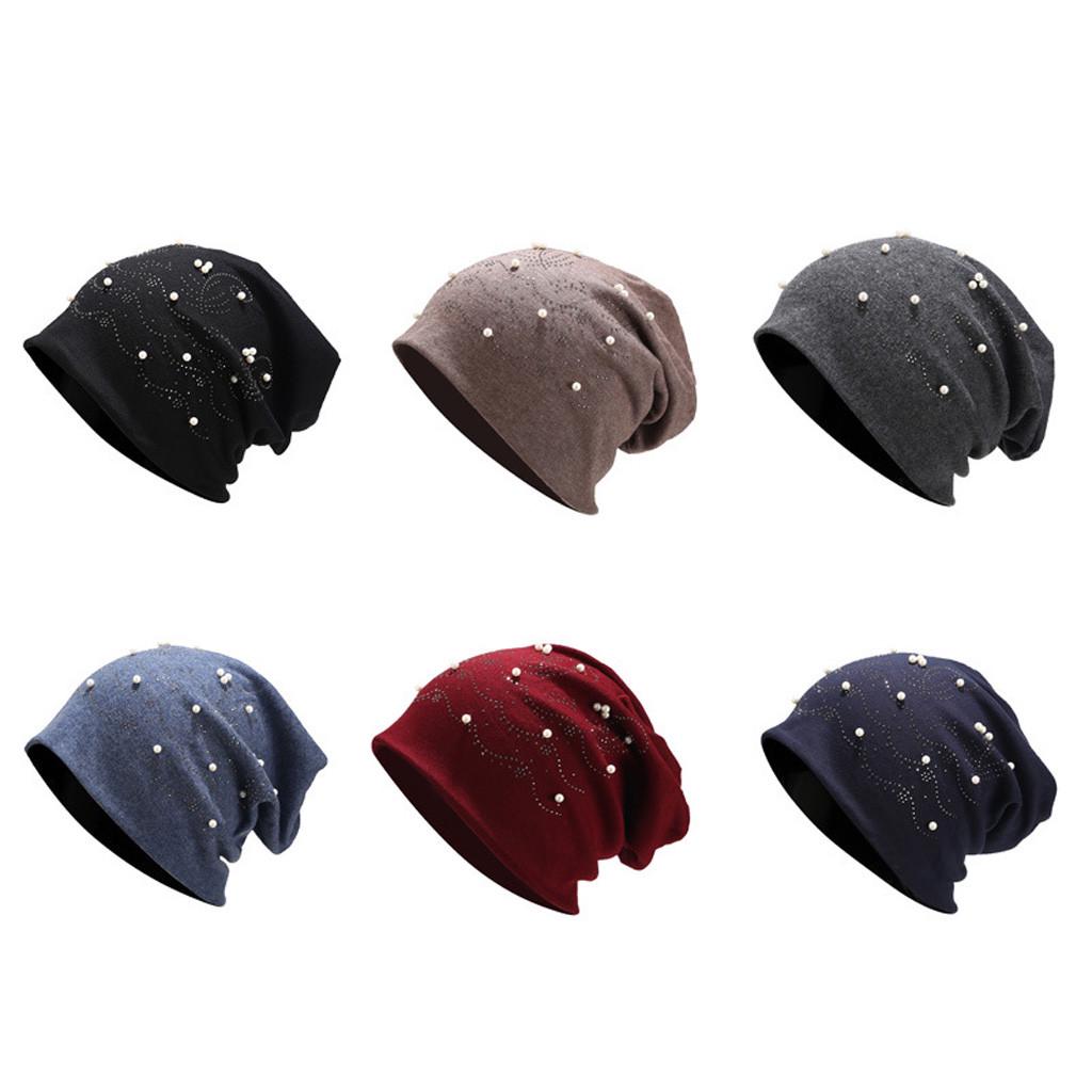 Fashion Women Stretch Headgear  Color Beading Pearl Head Scarf Wrap Hat Cap