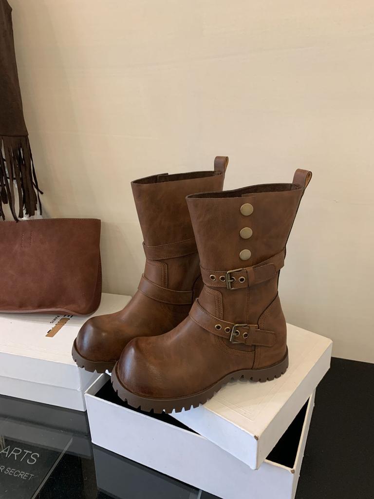 Inner height increase Martin boots women's 2025 autumn and winter new Maillard brown medium tube fashion boots British style two wear short boots