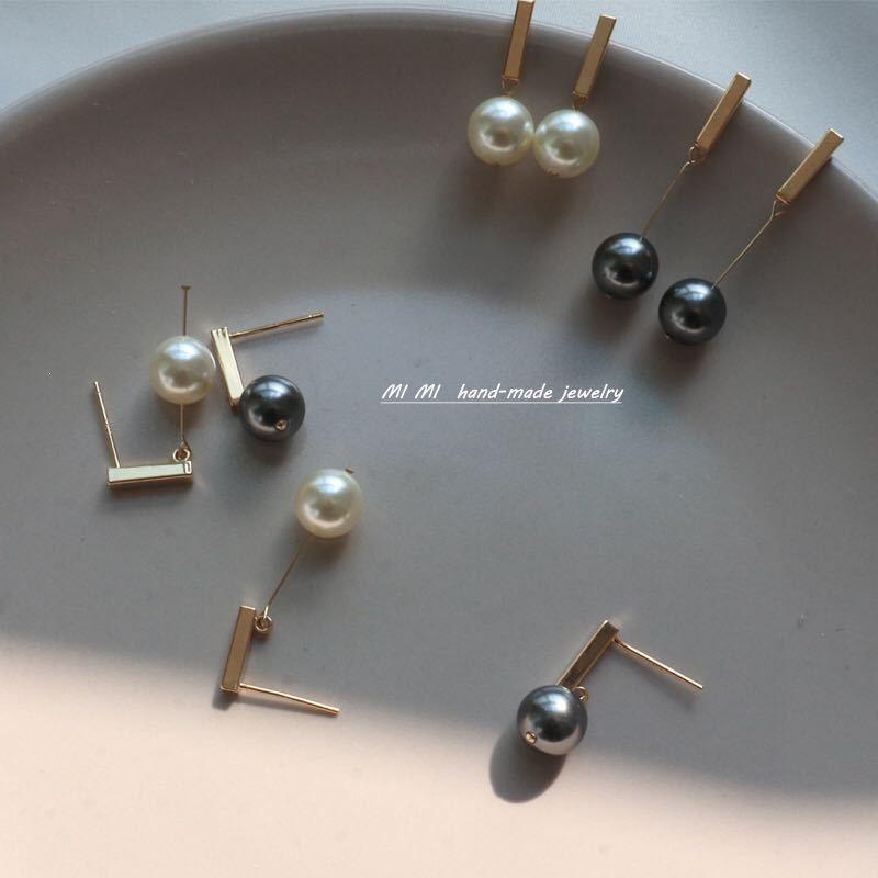 Elegant 14K Gold-Plated Silver Pearl Pendant Earrings - Japanese Korean Style Gold