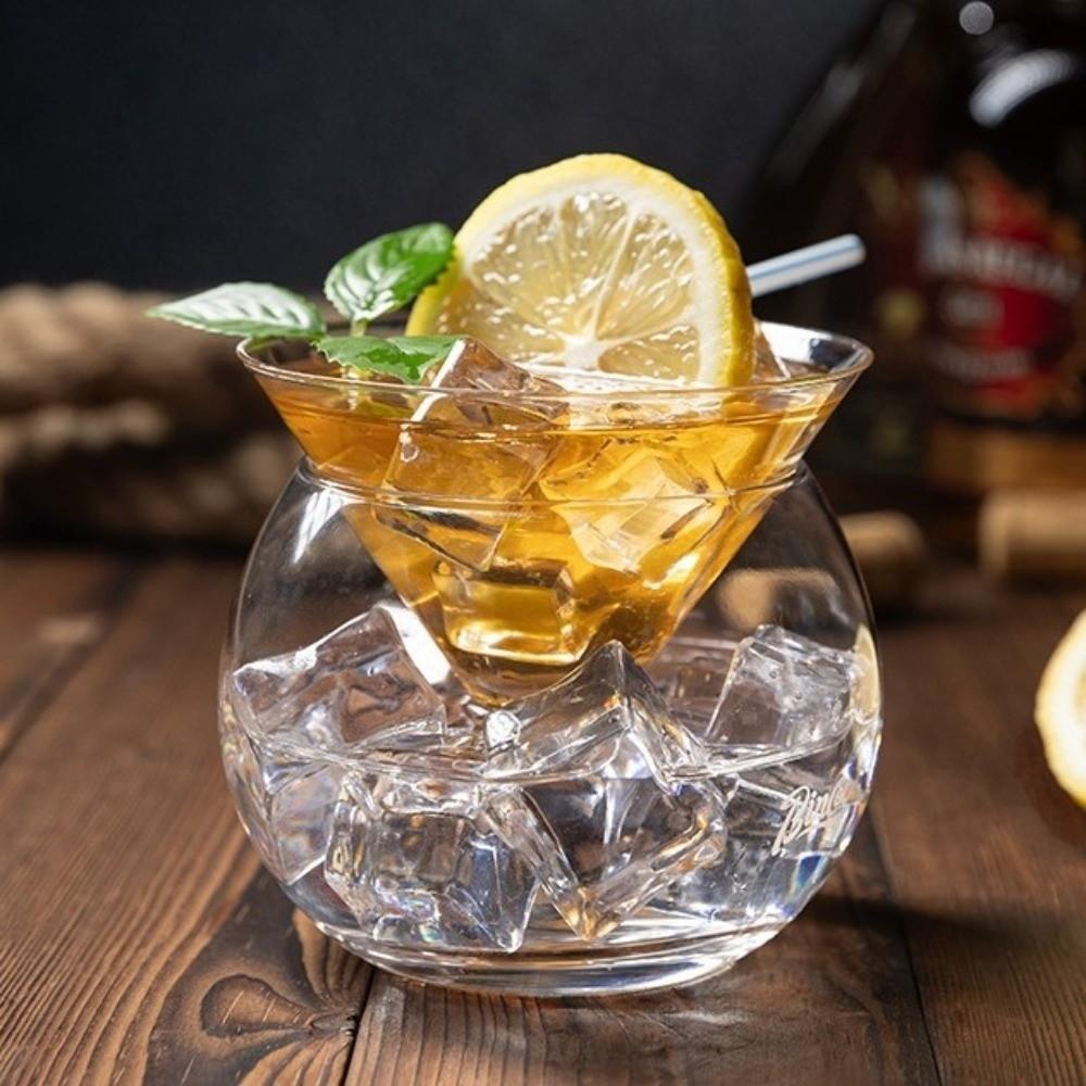 Base Triangolare Bicchiere da Cocktail Martini Base Triangolare Bicchiere da Succo a Doppio Strato Bicchiere da Caffè Freddo Unico Fresco Trasparente