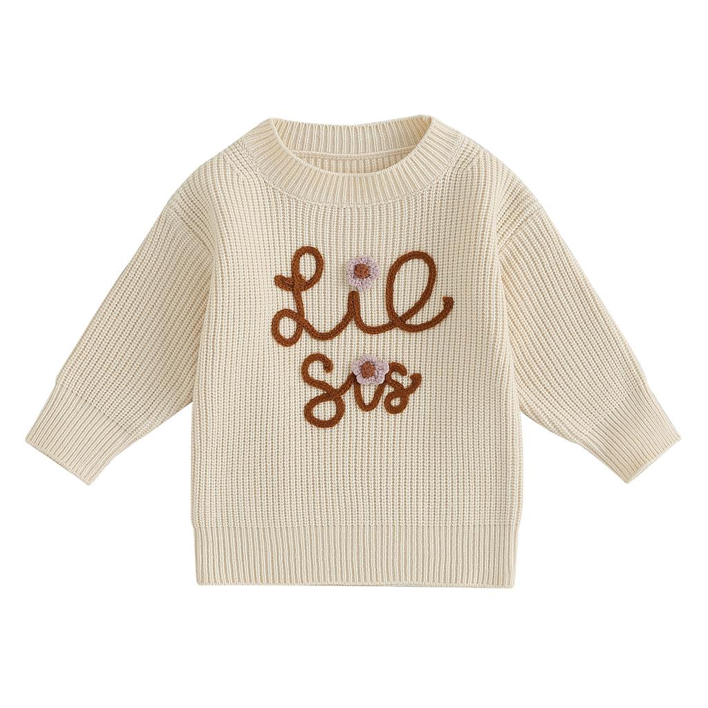 Toddler Kids Girls Sweater Letter Embroidery Long Sleeve Crew Neck Pullovers Fall Winter Casual Clothes Tops