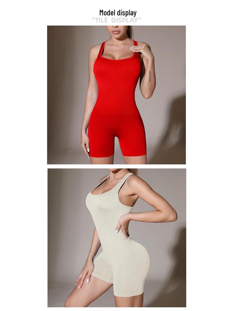 Women's Seamless Yoga Bodysuit - Cross Back, Hip-Lift, One-Piece for Spring/Summer Fitness & Running