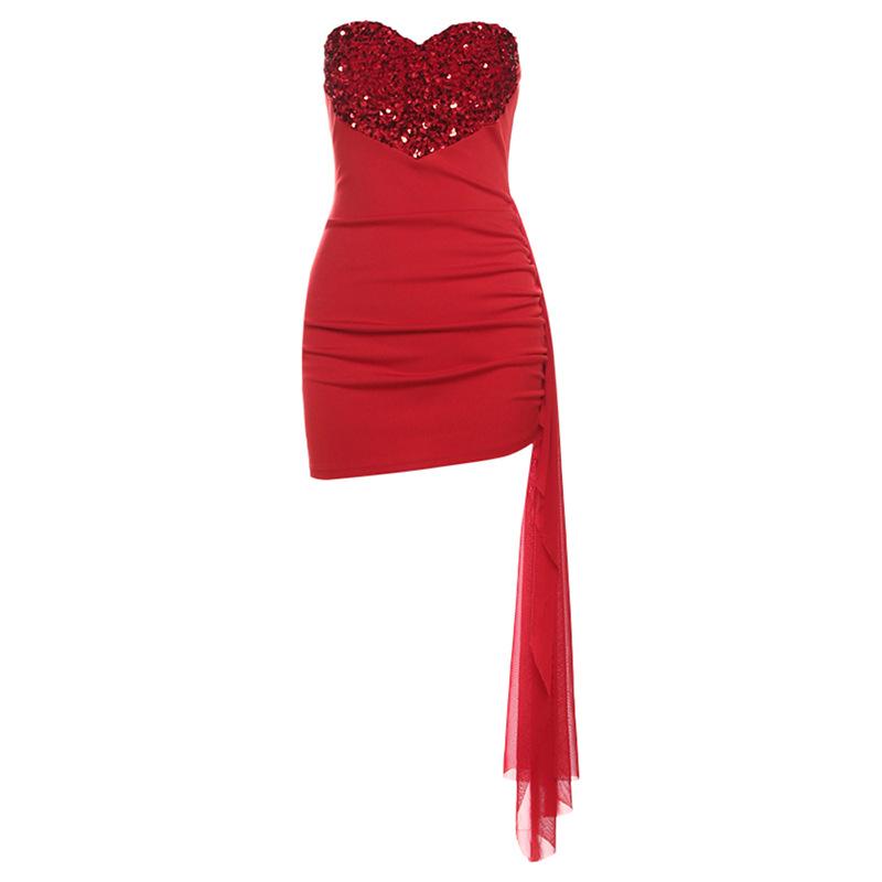 

Осенне-зимнее женское однотонное облегающее платье с высокой талией и воротником-стойкой L красный