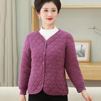 Jacke für Frauen mittleren Alters Plüschgröße Verdicktes Fleece V-Ausschnitt Einreihig Slim Fit