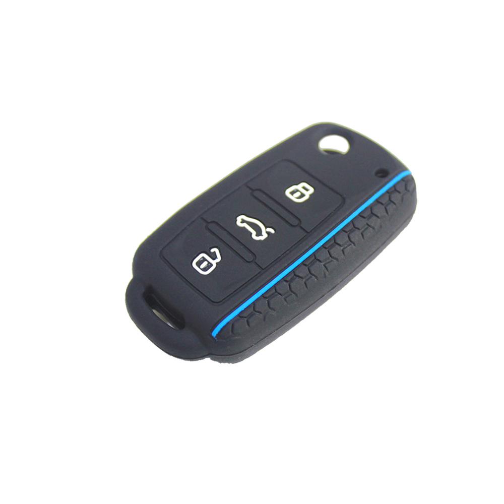 

Чехол для ключей от машины для VW Golf Jetta POLO для Skoda Yeti Superb Rapid Octavia для SEAT Leon Ibiza, силиконовый чехол с 3 кнопками синий