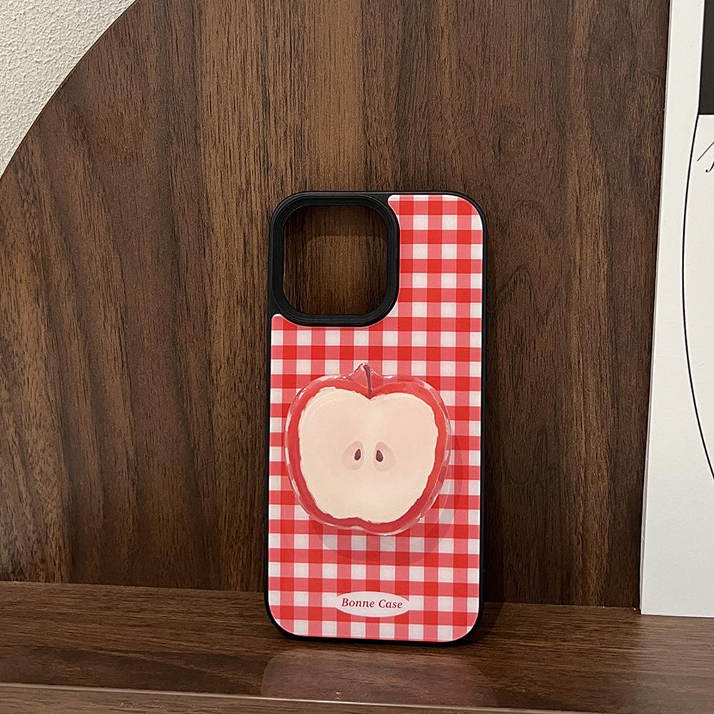 Plaid Fruit Stand iPhone 14/16/17 Pro Max Epoxy Retro Couple Phone Case