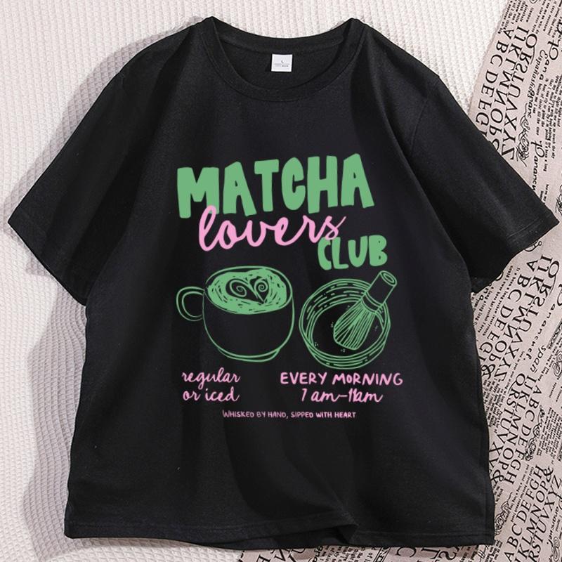 Matcha Lovers Club Tee Oversized T Shirt Cafe Aesthetic Graphic Tee Funny Tea TShirt for Men Women Streetwear