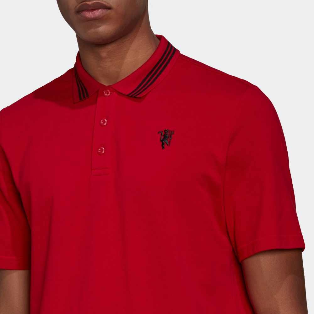 Adidas Pánské polo tričko s krátkým rukávem v jednobarevné červené barvě Manchester United H56686