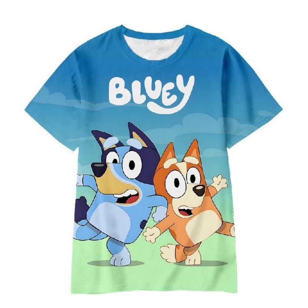 Kids 2026 Bluey Cartoon 3D T-Shirt Summer Cool Quick-Dry Short Sleeve Anime Print Casual Tee for Boys and Girls Daily