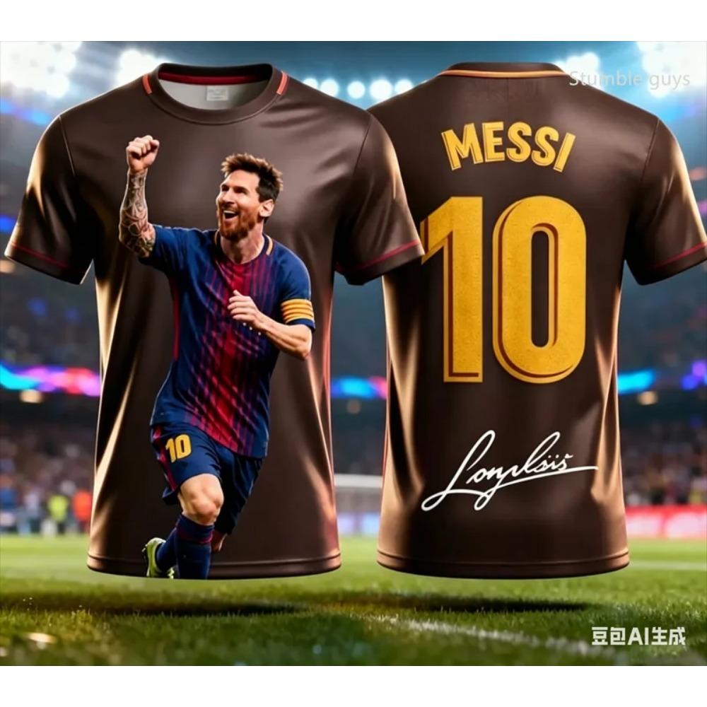 Camisa de Futebol Manga Curta Assinada Conjuntamente Edição Especial Messi Uniforme de Treino de Futebol Camisa Respirável Camisetas Familiares para Crianças