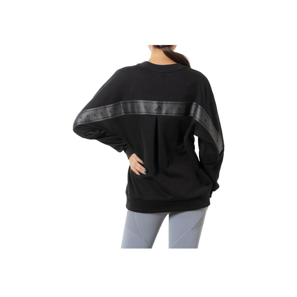 Adidas Solid Color Loose Fit Crew Neck Pullover Long Sleeve Sweatshirt Women Tops Black IK9888