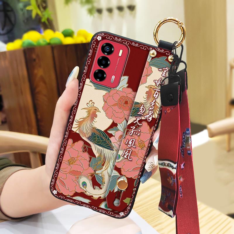 Elderly lady Durable Phone Case For ZTE Blade V40 Vita/A72 Wrist Strap Wristband For Mom Silicone Fashion Dirt-resistant
