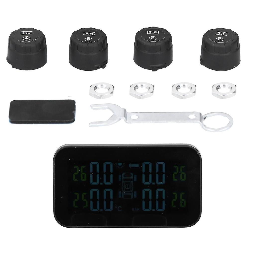Display LCD Sistema di Monitoraggio Pressione Pneumatici TPMS per Auto con Sensori Ricarica Solare Ricarica USB