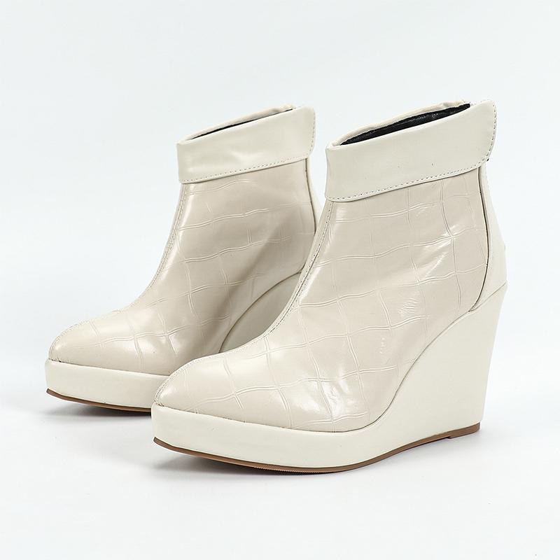 2025 Autumn Early Winter Shoes Women High Heels Boots Pointed toe Fashion Ladies Wedges Shoes 10cm Black White Plus Size 42