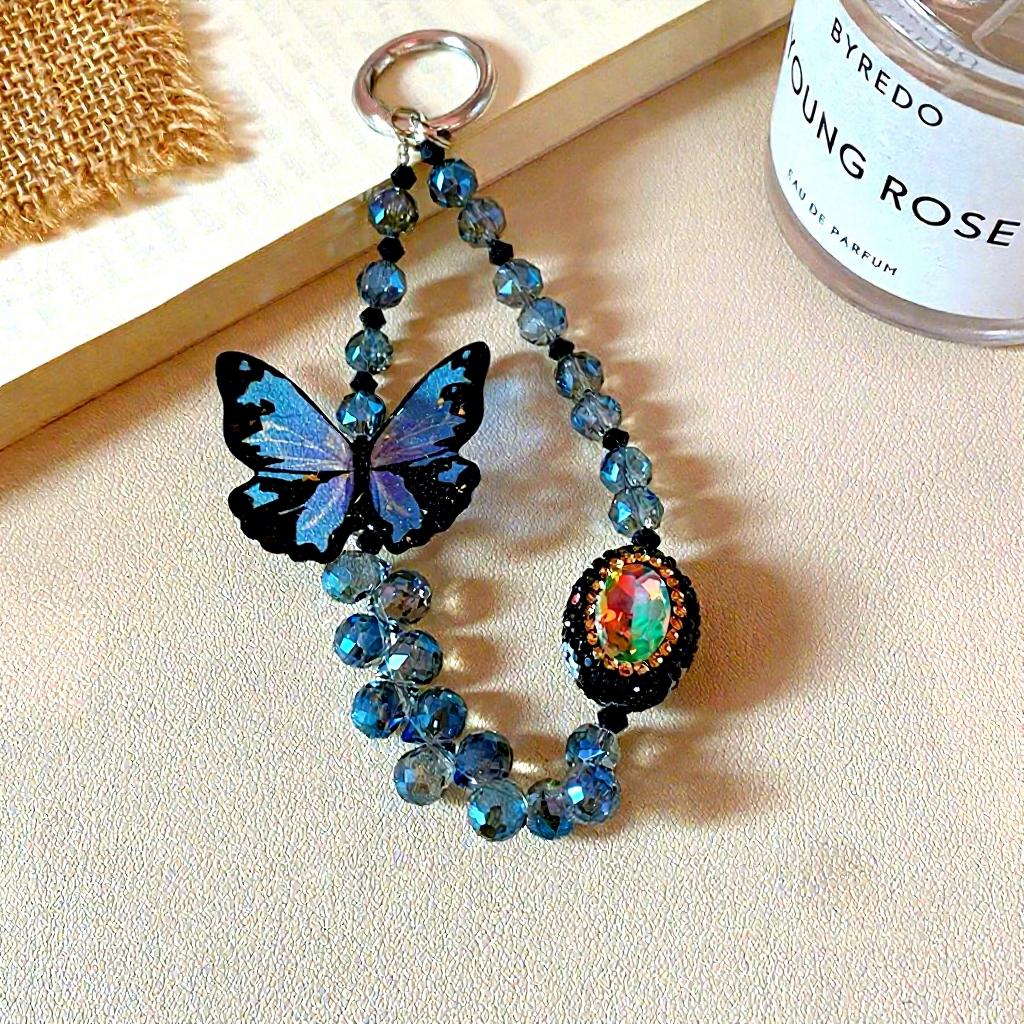 Artificial Crystal Beaded Butterfly Pendant New Chinese Style Women s Sweet Cool Wind Handmade Light Luxury Bag Accessories Standard