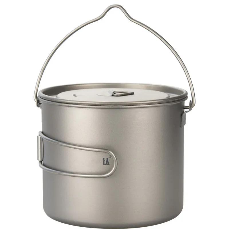 Portable Water Cup with Lid, Foldable Handle, 900ml/1600ml, Camping Pot, Hanging, Outdoor Tableware, Picnic Cookware