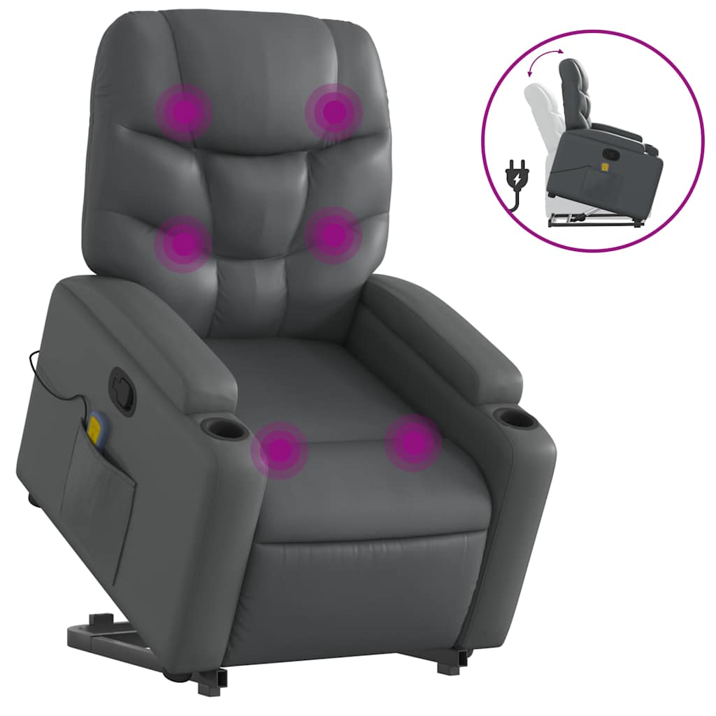 Massage Recliner with Rising Aid Grey Faux Leather