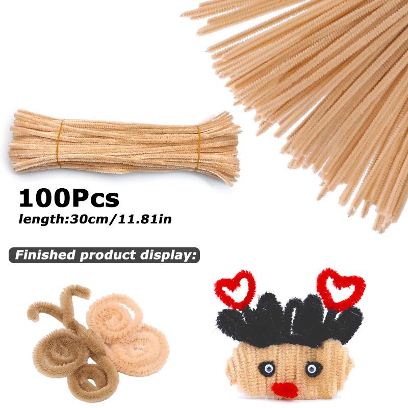 100Pcs 30cm Colors Chenille Stem Twisted Rod Iron Wire DIY Handcraft Wool Root Fluffy Bar Twisting Decor Pipe Cleaner Plush