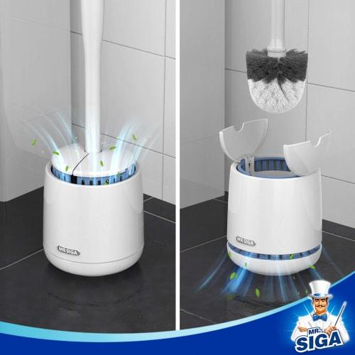 MR.SIGA Toilet Brush with Storage Case, Sturdy Handle and Durable Bristles for Bathroom Cleaning, White, 1 Set