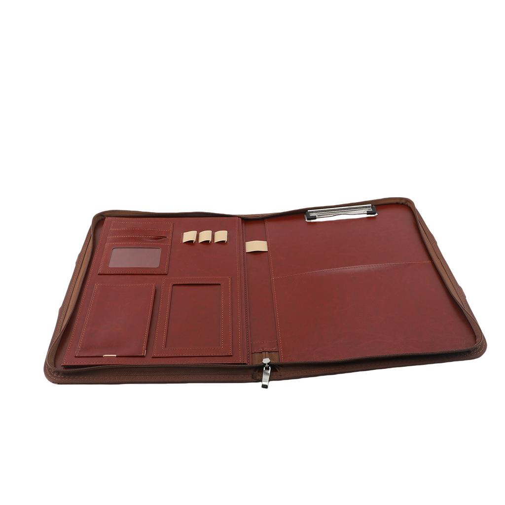 Portfolio Double Layer File   4 Card Slots 4 Pen Slots 1 Phone Slot 1 Calculator Slot Leather Business Portfolio