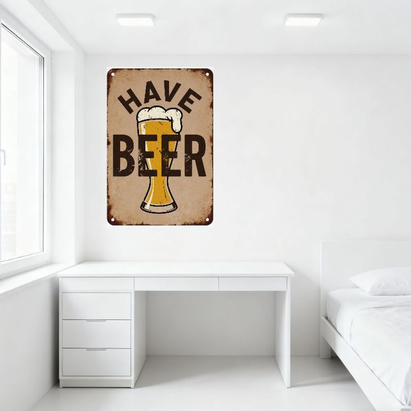 Vintage 'Have Beer' Metal Tin Sign with Rust Edge Retro Pub Style Wall Decor for Bar Cafe Man Cave Home Art Decoration