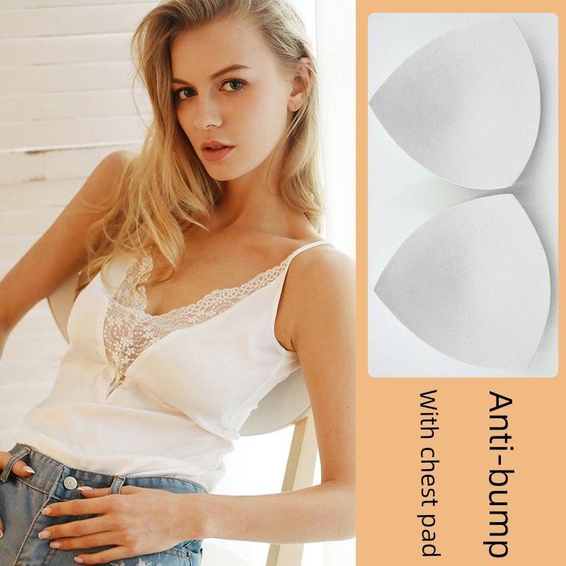 

Sexy V-neck Lace Silk Fashion Camisole Women s Inner Wear Fashion Western Style Fashion White Bottoming Shirt Tops White with chest pad 068 S