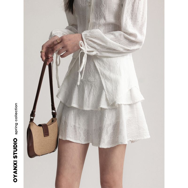 

Ouyang Xitong Qin All-Matching Slim Looking Fashion Long Sleeve Top White Skirt L