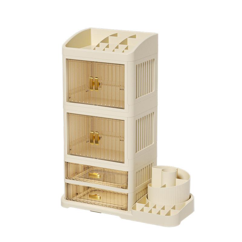 New Foldable Desktop Cosmetics Storage Box, Multi-layer Rack, Dustproof Large-capacity Dresser, Finishing Cabinet