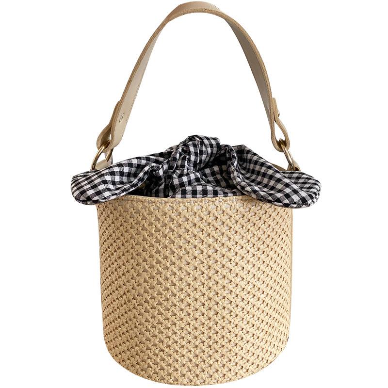 Women Fashion Woven Bucket Top Handle Bags Beach Straw Shoulder Bags Bohemian Summer Handbags Casual Bow Knot Crossbody Bags