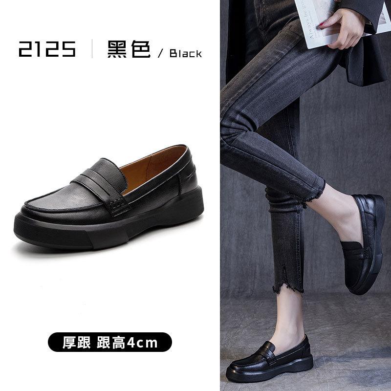 Fashion GKTINOO Fashion Women Flat Shoes Slip On Casual Loafers Spring Autumn Handmade Genuine Cow Leather Low Top Retro Lady Shoes