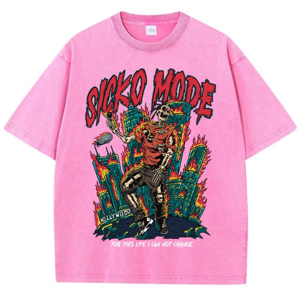 Amerikanisches Retro-T-Shirt Herrenmode Straßenkleidung Gewaschenes Altes Straßenkleidung Skelett Sänger Grafik-T-Shirts