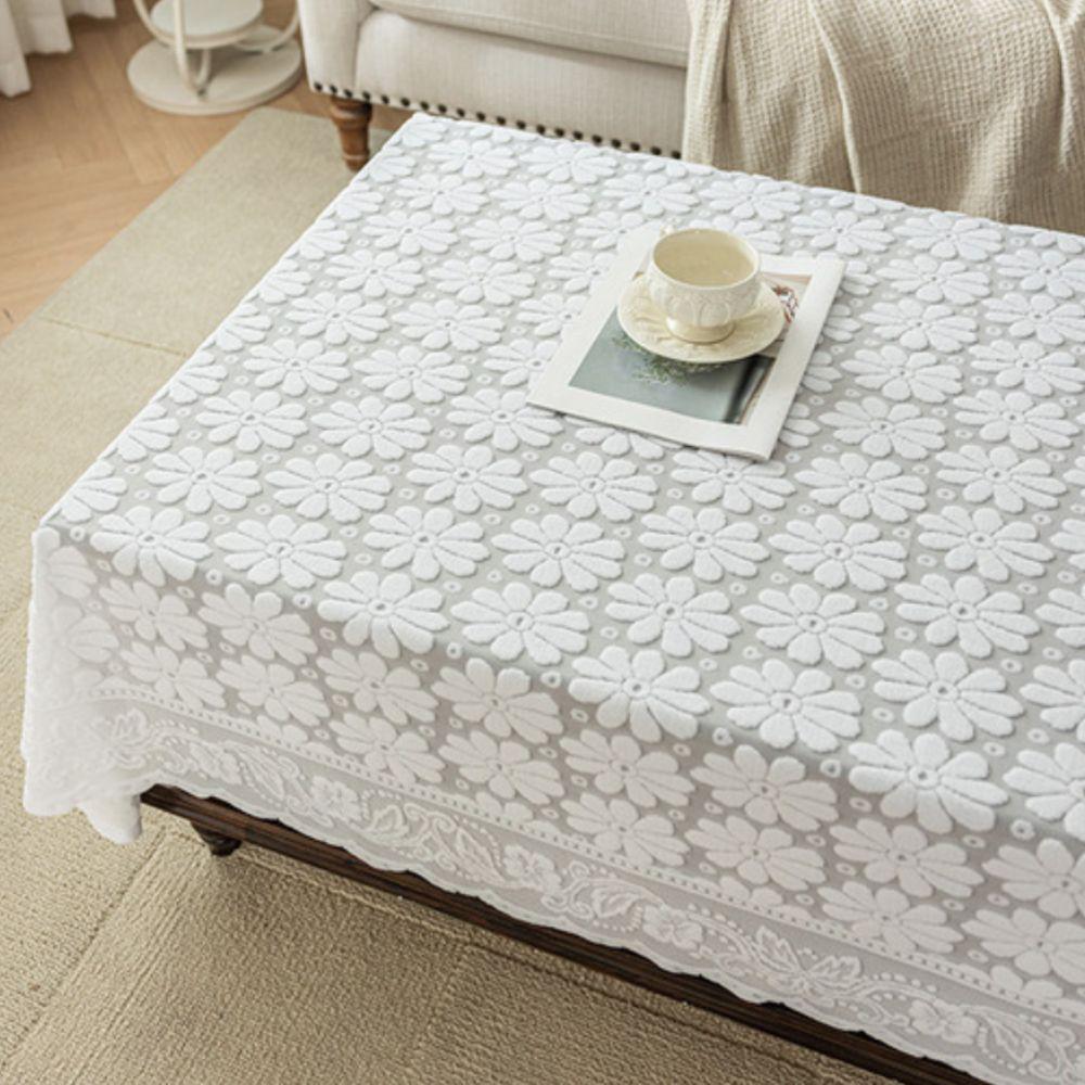 French Pastoral Style Floral Lace Tablecloth Rectangular Three-dimensional Relief Tea Table Tablecloth Hollow Thickened