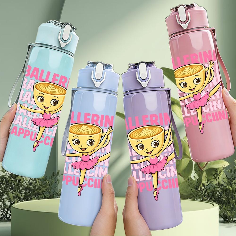 1PC Ballerina Girl Dancing Cartoon Print 750ml Color Plastic Sports Water Bottle Leakproof Flip Straw Lid Suitable for Sports Office Home Use