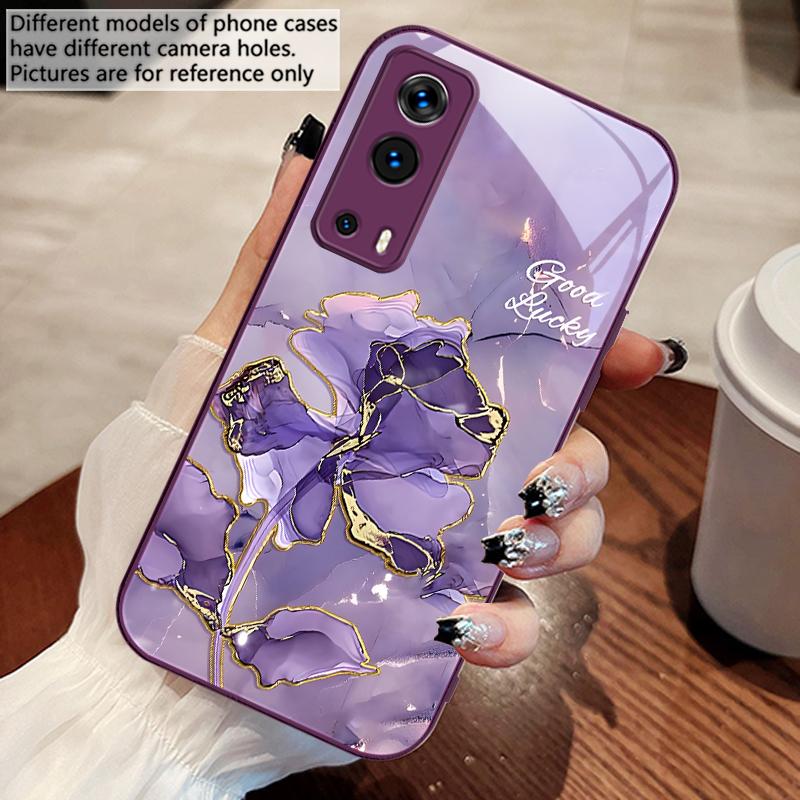 Pink Marble Flower Texture For Vivo Y76 16 55 V29 Lite 5G 25 23 30 iQOO Z9X 12 Pro Neo X200 100 90 60 Tempered Glass Phone Case