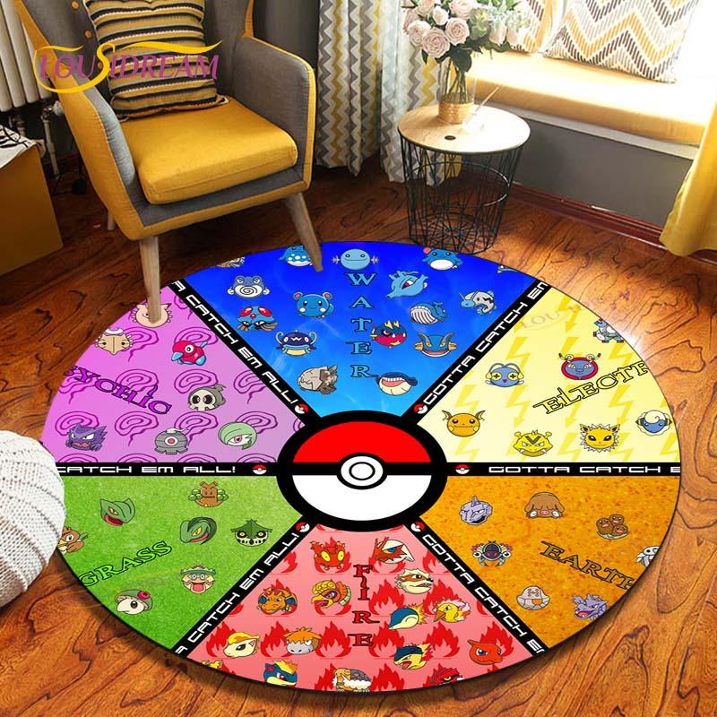 Cartoon Pokemon Runder Teppich Bodenmatte Schlafzimmer Flanell Tierteppich Rutschfeste Baby-Spielmatte Kinderzimmer Dekoration Matten