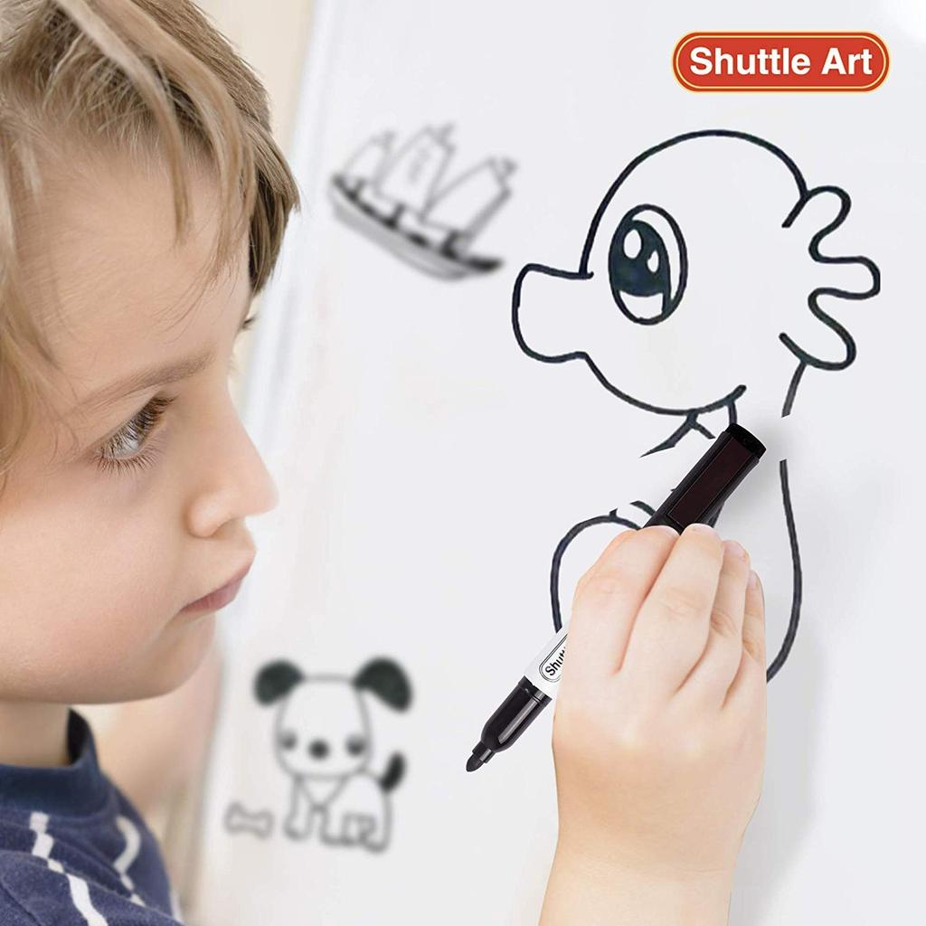 Shuttle Art Erasable Magnetic Whiteboard Markers with Fine High for and LED Ideal for and Schools Eraser, 15-Piece Set, Point, Capacity, Whiteboards,